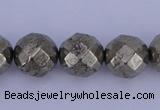 CPY30 16 inches 10mm faceted round pyrite gemstone beads wholesale