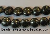 CPY301 15.5 inches 10mm flat round pyrite gemstone beads wholesale