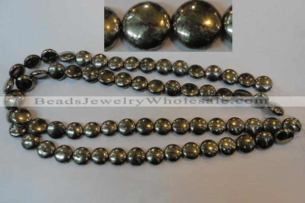 CPY302 15.5 inches 12mm flat round pyrite gemstone beads wholesale