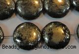 CPY305 15.5 inches 20mm flat round pyrite gemstone beads wholesale