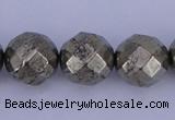 CPY31 16 inches 12mm faceted round pyrite gemstone beads wholesale