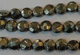 CPY341 15.5 inches 8mm faceted coin pyrite gemstone beads wholesale