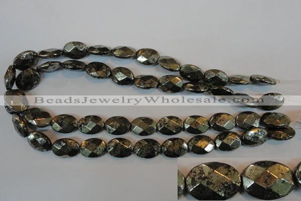 CPY344 15.5 inches 13*18mm faceted oval pyrite gemstone beads wholesale