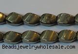 CPY346 15.5 inches 8*12mm twisted rice pyrite gemstone beads wholesale