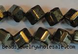 CPY363 15.5 inches 10*10mm faceted cube pyrite gemstone beads