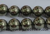 CPY405 15.5 inches 12mm round pyrite gemstone beads wholesale