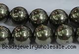 CPY406 15.5 inches 14mm round pyrite gemstone beads wholesale