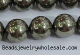 CPY407 15.5 inches 16mm round pyrite gemstone beads wholesale