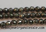 CPY49 16 inches 4mm faceted round pyrite gemstone beads wholesale