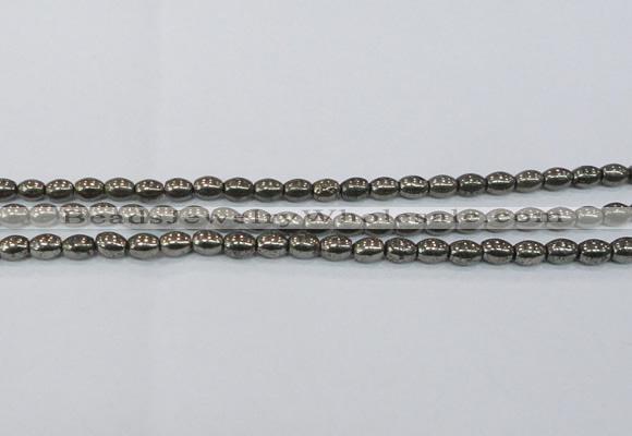 CPY597 15.5 inches 6*8mm rice pyrite gemstone beads wholesale