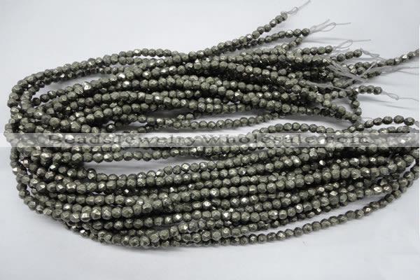 CPY60 15.5 inches 5mm faceted round pyrite gemstone beads wholesale