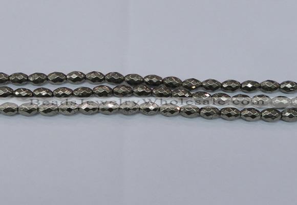 CPY603 15.5 inches 8*12mm faceted rice pyrite gemstone beads