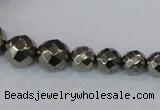 CPY615 15.5 inches 4mm - 12mm faceted round pyrite gemstone beads