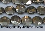 CPY627 15.5 inches 12mm faceted coin pyrite gemstone beads