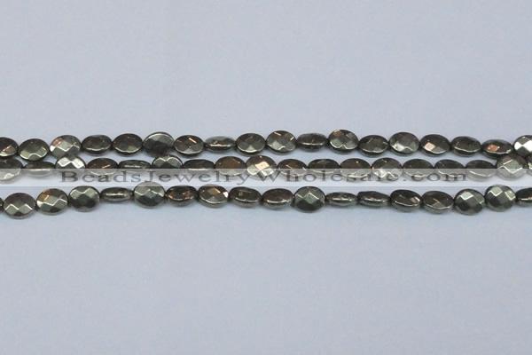 CPY631 15.5 inches 8*10mm faceted oval pyrite gemstone beads