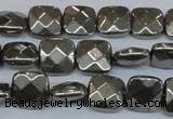 CPY636 15.5 inches 10*10mm faceted square pyrite gemstone beads