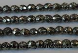 CPY73 15.5 inches 3mm faceted round pyrite gemstone beads wholesale