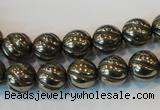 CPY75 15.5 inches 10mm carved round pyrite gemstone beads wholesale