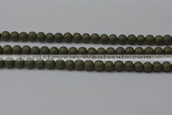 CPY814 15.5 inches 6mm round matte pyrite beads wholesale