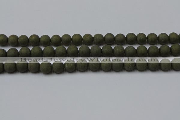 CPY815 15.5 inches 8mm round matte pyrite beads wholesale