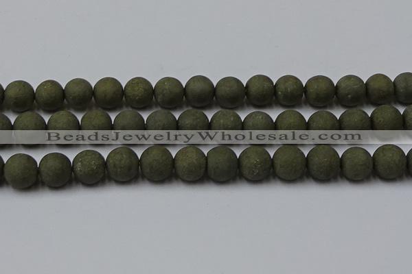 CPY818 15.5 inches 14mm round matte pyrite beads wholesale