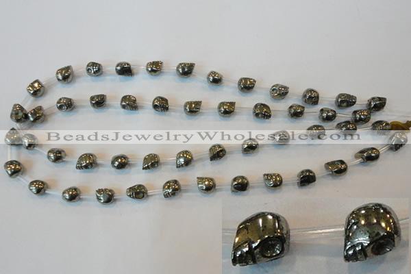 CPY83 15.5 inches 8mm carved skull pyrite gemstone beads wholesale