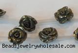 CPY92 15.5 inches 12mm carved rose pyrite gemstone beads wholesale