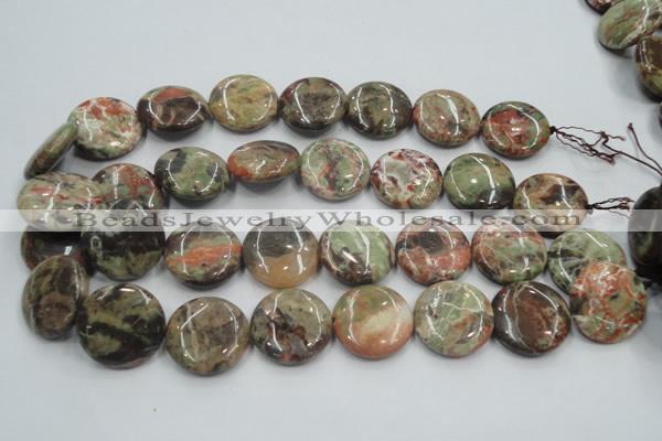 CRA12 15.5 inches 25mm flat round natural rainforest agate beads