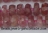 CRB1341 15.5 inches 6*10mm faceted rondelle strawberry quartz beads