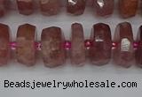 CRB1342 15.5 inches 6*12mm faceted rondelle strawberry quartz beads