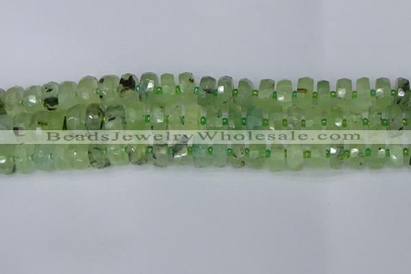 CRB1352 15.5 inches 6*12mm faceted rondelle green rutilated quartz beads