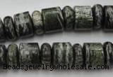 CRB136 15.5 inches 6*12mm & 10*12mm rondelle green silver line jasper beads