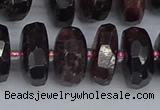 CRB1414 15.5 inches 8*16mm faceted rondelle red garnet beads