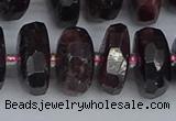 CRB1415 15.5 inches 8*18mm faceted rondelle red garnet beads