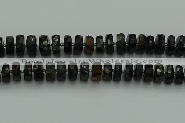 CRB1443 15.5 inches 7*14mm faceted rondelle blue tiger eye beads