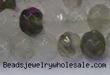 CRB1814 15.5 inches 6*10mm faceted rondelle green rutilated quartz beads