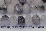 CRB1817 15.5 inches 5*8mm faceted rondelle black rutilated quartz beads