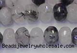 CRB1818 15.5 inches 6*10mm faceted rondelle black rutilated quartz beads