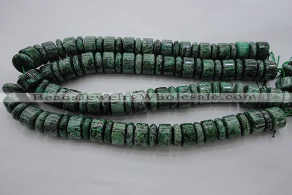 CRB192 15.5 inches 6*16mm – 10*16mm rondelle green picture jasper beads