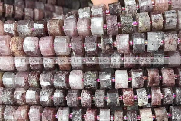 CRB2061 15.5 inches 9mm - 10mm faceted tyre strawberry quartz beads