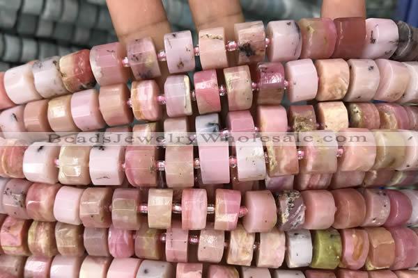 CRB2075 15.5 inches 7mm - 8mm faceted tyre pink opal beads