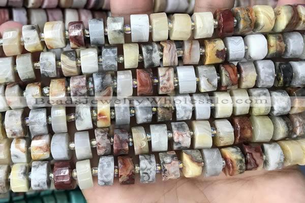 CRB2181 15.5 inches 11mm - 12mm faceted tyre crazy lace agate beads