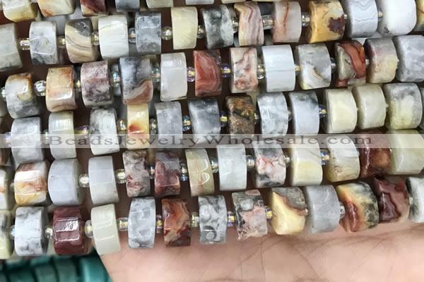 CRB2183 15.5 inches 13mm - 14mm faceted tyre crazy lace agate beads