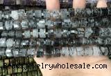 CRB2191 15.5 inches 9mm - 10mm faceted tyre black rutilated quartz beads