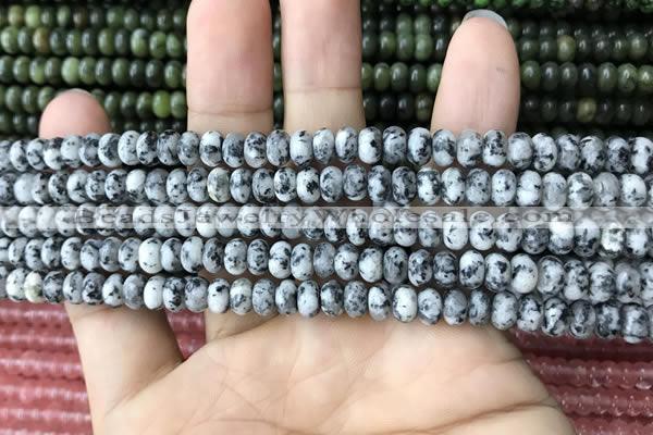 CRB4047 15.5 inches 4*6mm rondelle black & white spot stone beads