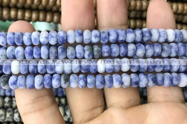 CRB5007 15.5 inches 4*6mm rondelle matte blue spot stone beads