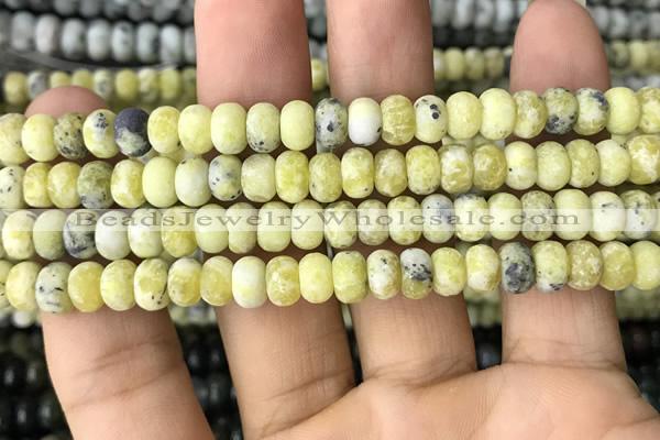 CRB5021 15.5 inches 4*6mm rondelle matte yellow pine turquoise beads