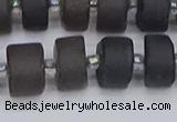 CRB514 15.5 inches 6*12mm tyre matte ice black obsidian beads