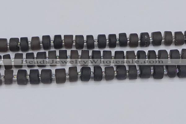 CRB514 15.5 inches 6*12mm tyre matte ice black obsidian beads