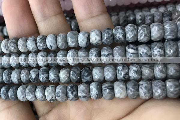 CRB5160 15.5 inches 5*8mm faceted rondelle grey picture jasper beads